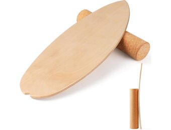 Cowiewie Balance Board met Korkrol 10cm - Houtkleur, 150kg belastbaar