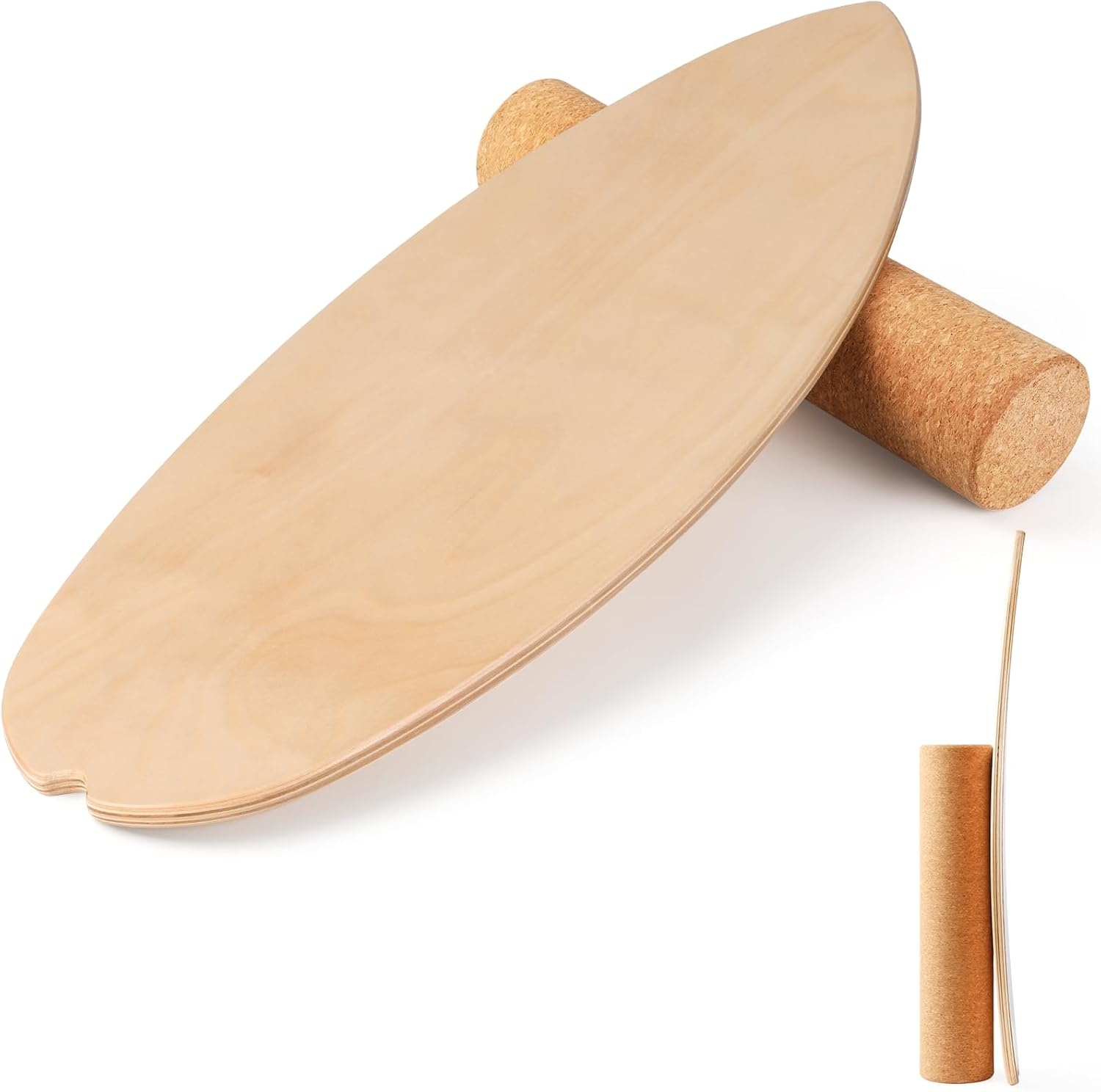 Cowiewie Balance Board met Korkrol 10cm - Houtkleur, 150kg belastbaar