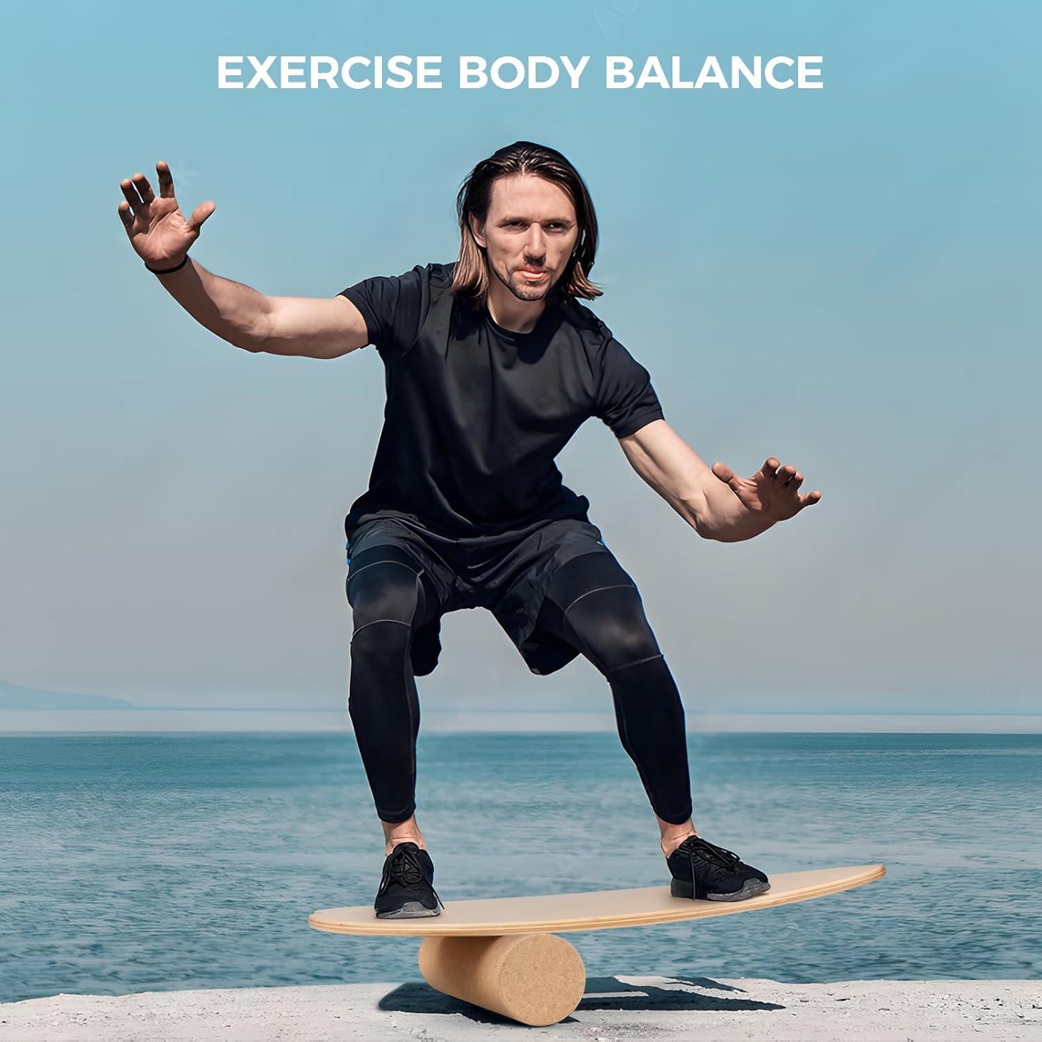 Cowiewie Balance Board met Korkrol 10cm - Houtkleur, 150kg belastbaar