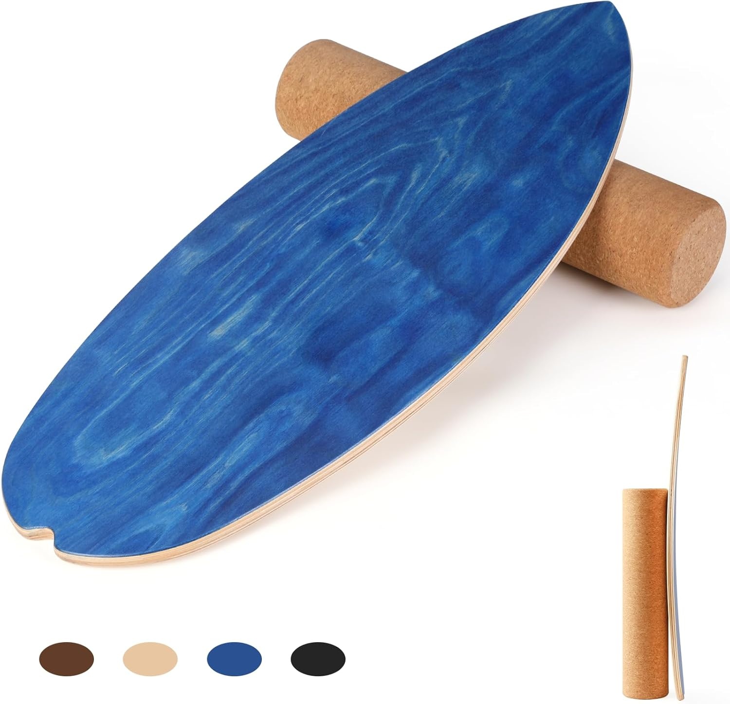 Cowiewie Balance Board met Korkrol 10cm - Houtkleur, 150kg belastbaar