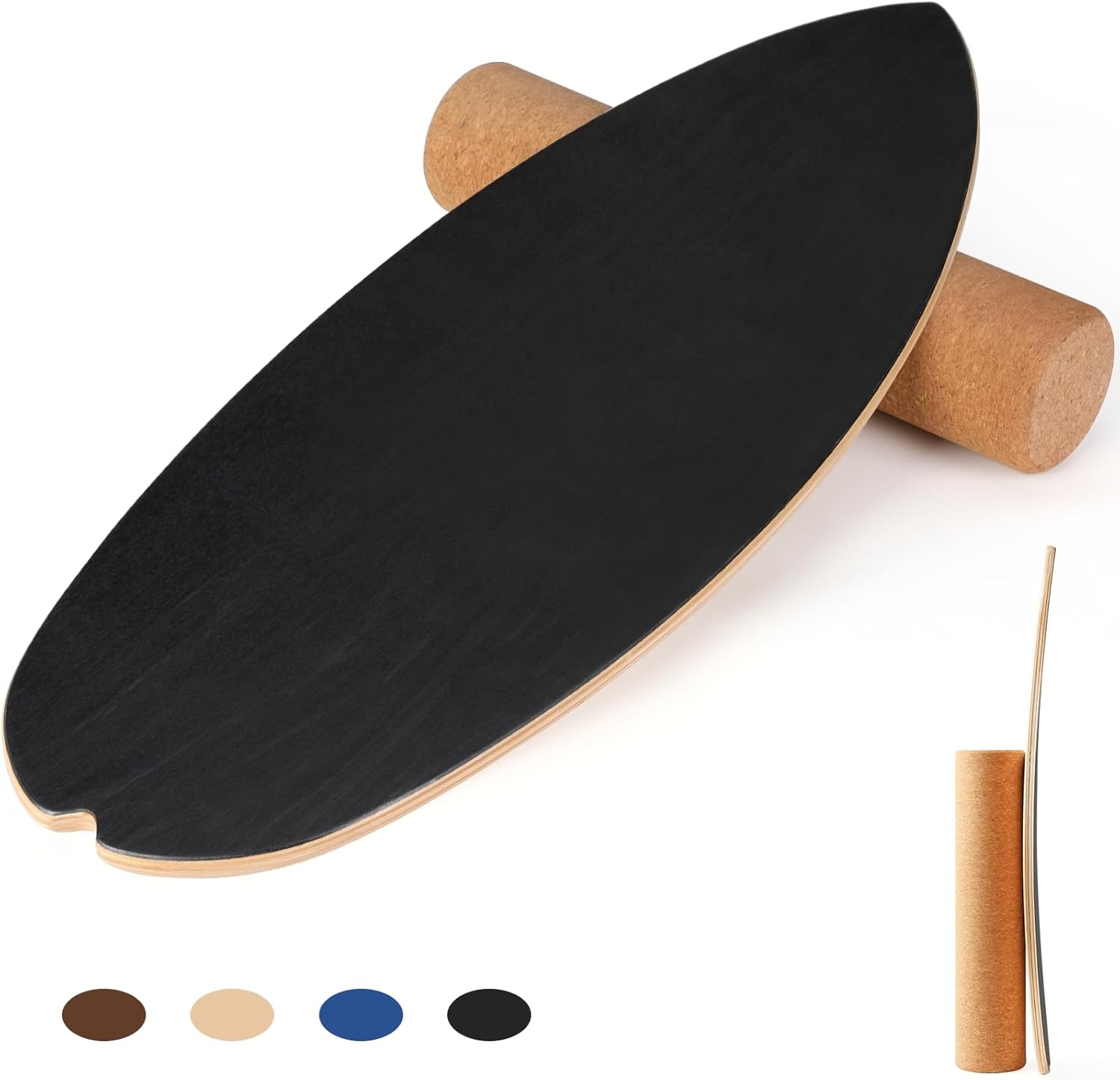 Cowiewie Balance Board met Korkrol 10cm - Houtkleur, 150kg belastbaar