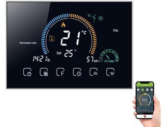 Programmeerbare Wifi Thermostaat met UV-index, vochtweergave, vergrendeling, spraakbediening en 4.8 inch LCD-touchscreen