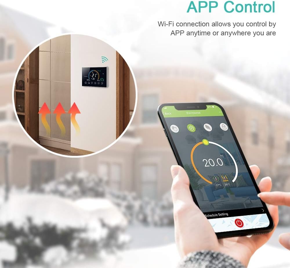 Programmeerbare Wifi Thermostaat met UV-index, vochtweergave, vergrendeling, spraakbediening en 4.8 inch LCD-touchscreen