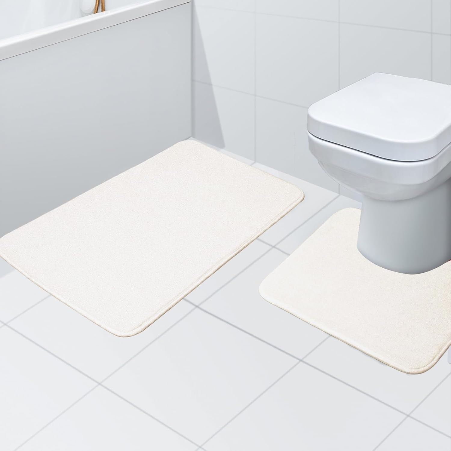 Antislip Badmat Set Wit (50x80 & 50x40cm) - 50% Korting