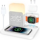 Draadloos 5-in-1 Laadstation met Wekker & Bedlamp - Wit - 34% Korting