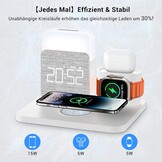 Draadloos 5-in-1 Laadstation met Wekker & Bedlamp - Wit - 34% Korting