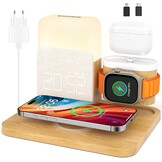 Draadloos 5-in-1 Laadstation met Wekker & Bedlamp - Wit - 34% Korting