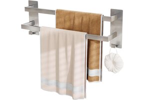 Dubbele Handdoekhouder Zilver 40cm - Zonder Boren met Haken (59% Korting)