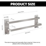 Dubbele Handdoekhouder 40cm Zilver - Zonder Boren, RVS
