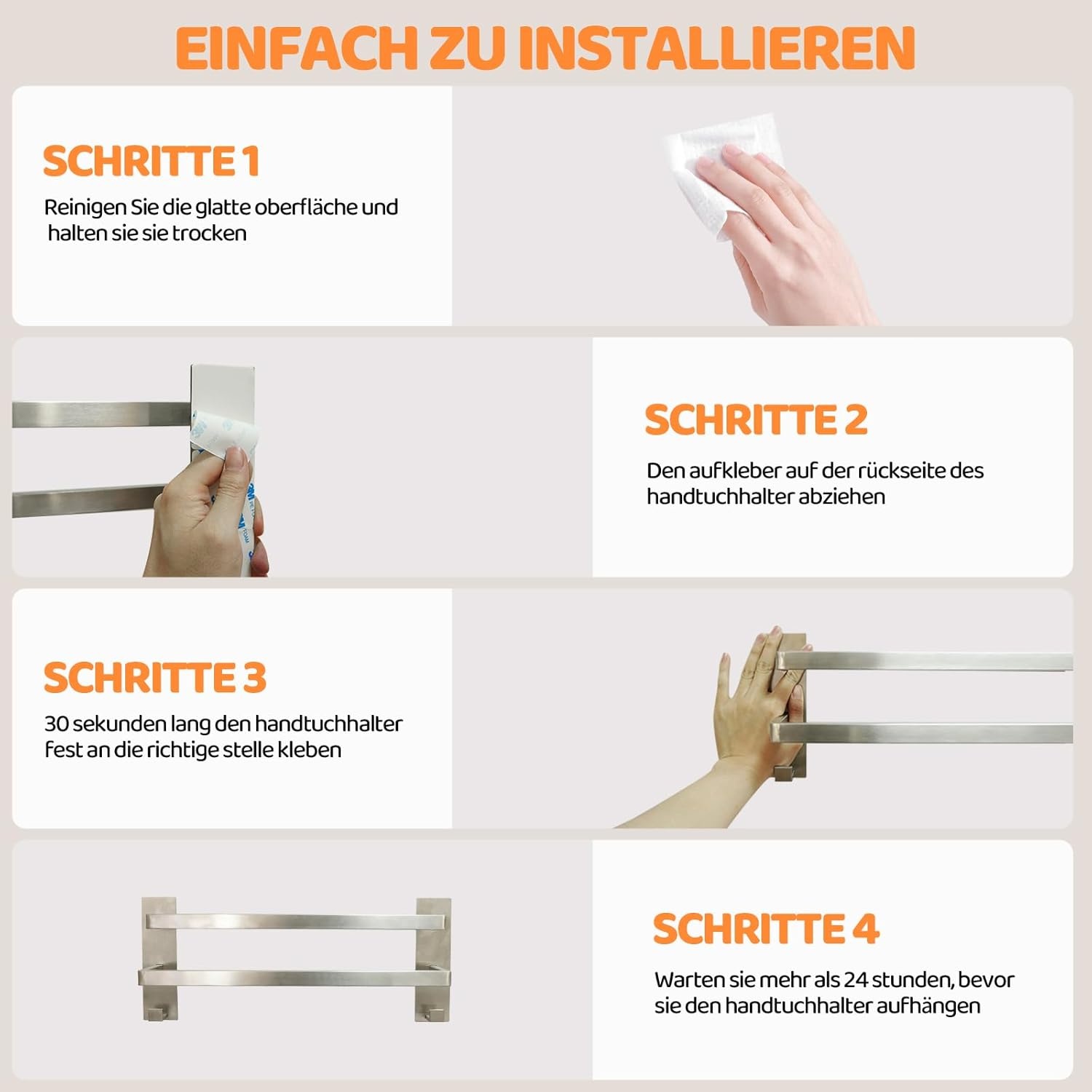 Dubbele Handdoekhouder 40cm Zilver - Zonder Boren, RVS