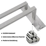 Dubbele Handdoekhouder 40cm Zilver - Zonder Boren, RVS