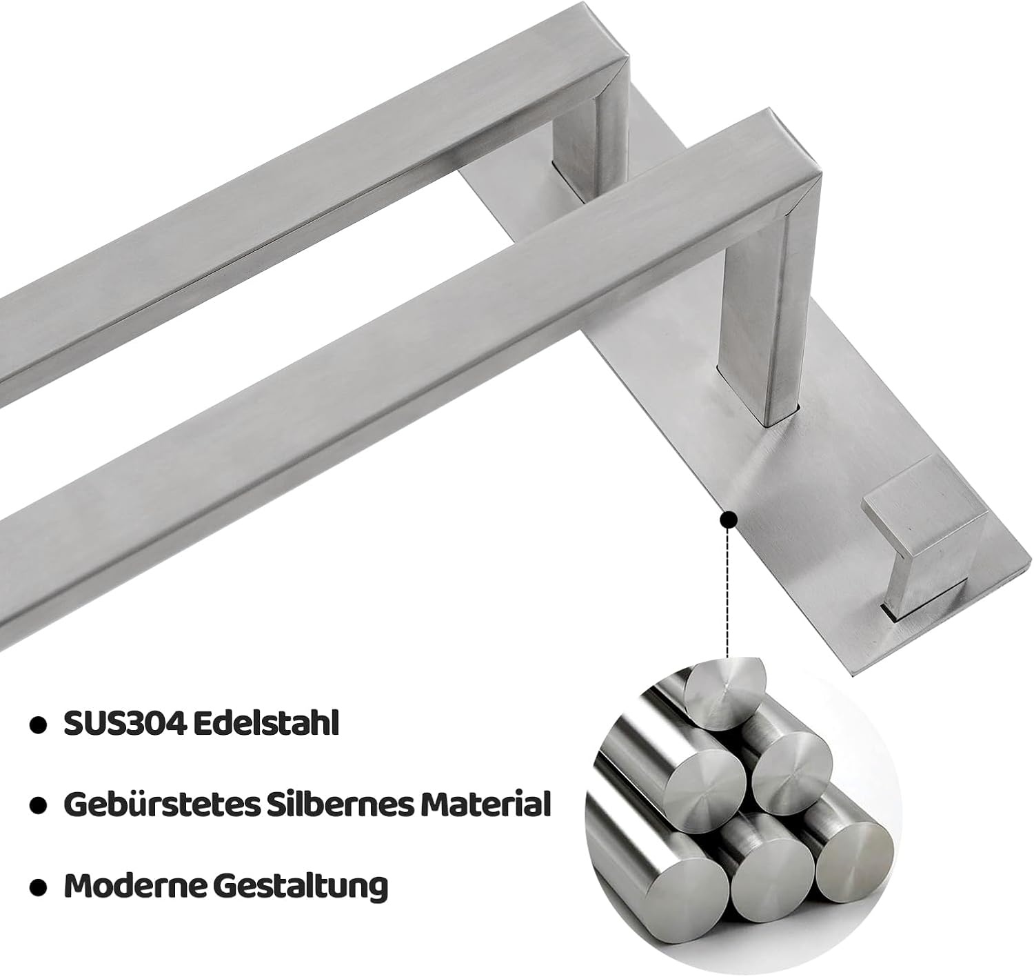 Dubbele Handdoekhouder 40cm Zilver - Zonder Boren, RVS