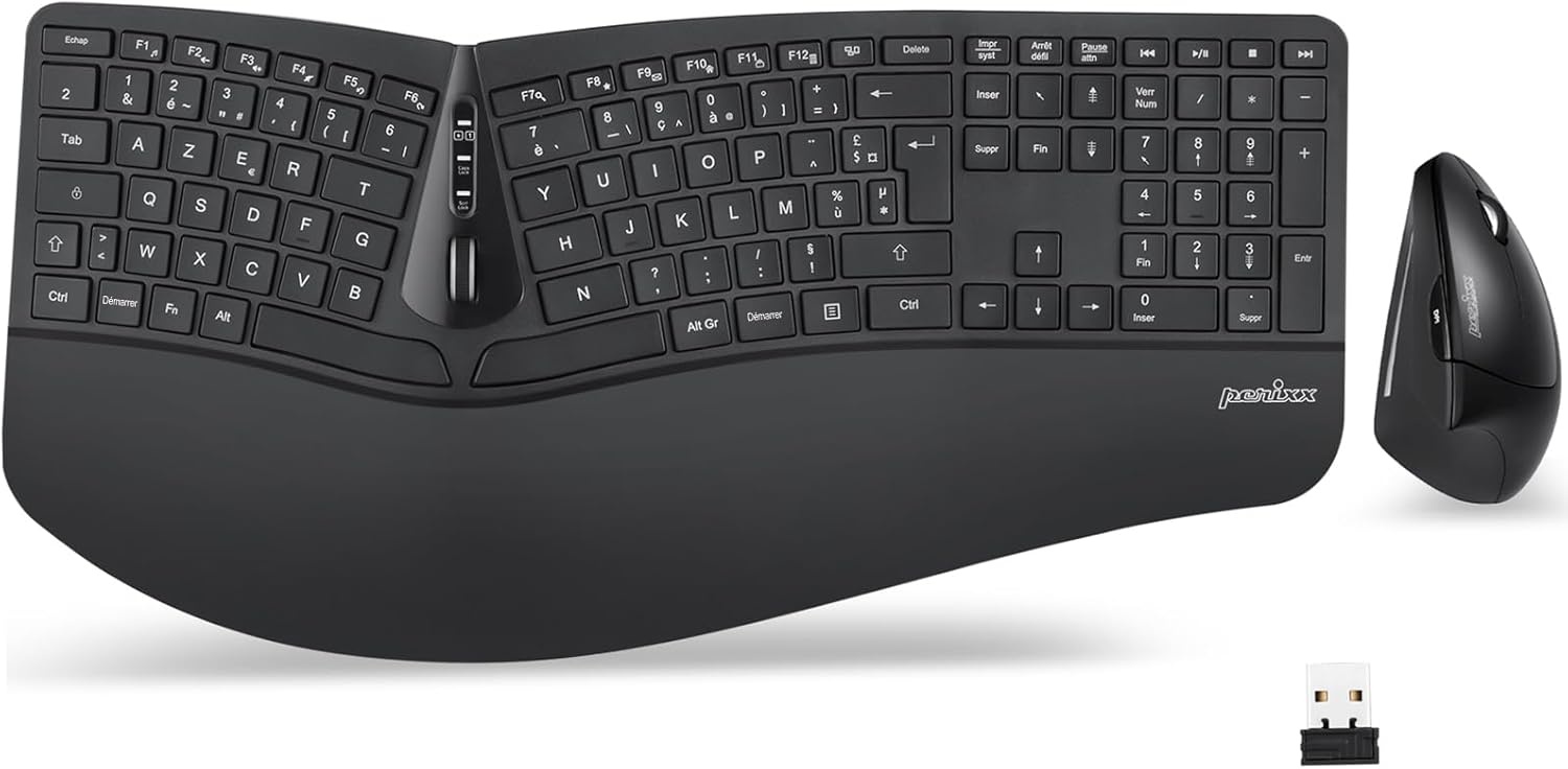 Ergonomisch Draadloos Toetsenbord & Muis Combo Zwart AZERTY - 52% Korting