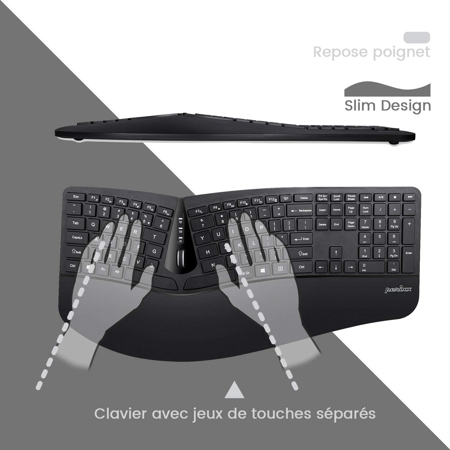 Ergonomisch Draadloos Toetsenbord & Muis Combo Zwart AZERTY - 52% Korting