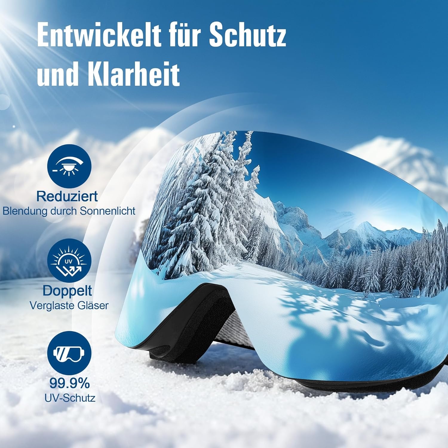 Ski/Snowboardbril OTG - 100% UV, Anti-Condens, -28%