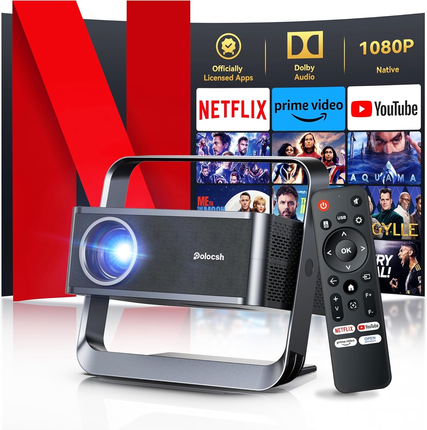Smart Projector 1080P HD met 30% Korting | Netflix, Wi-Fi 6