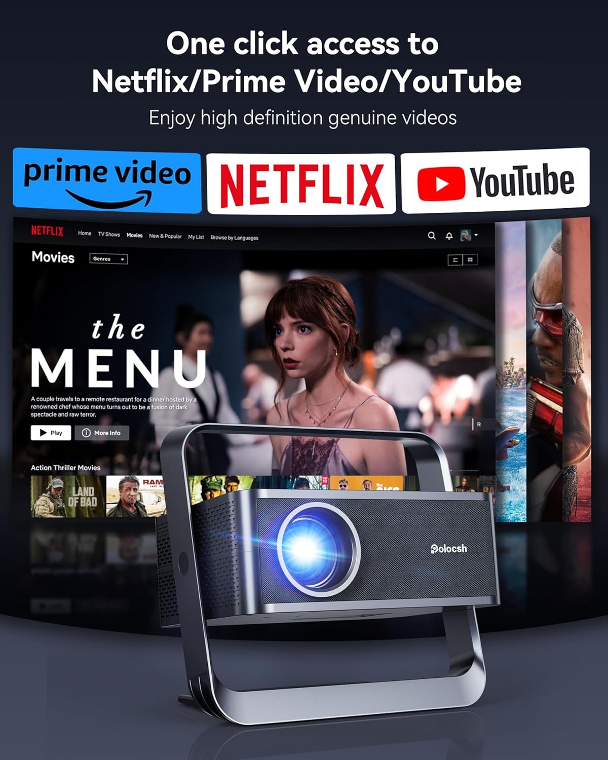 Smart Projector 1080P HD met 30% Korting | Netflix, Wi-Fi 6