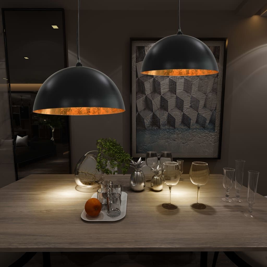 2x VidaXL Halfronde Plafondlampen E27 50cm Zwart/Goud - 57% Korting