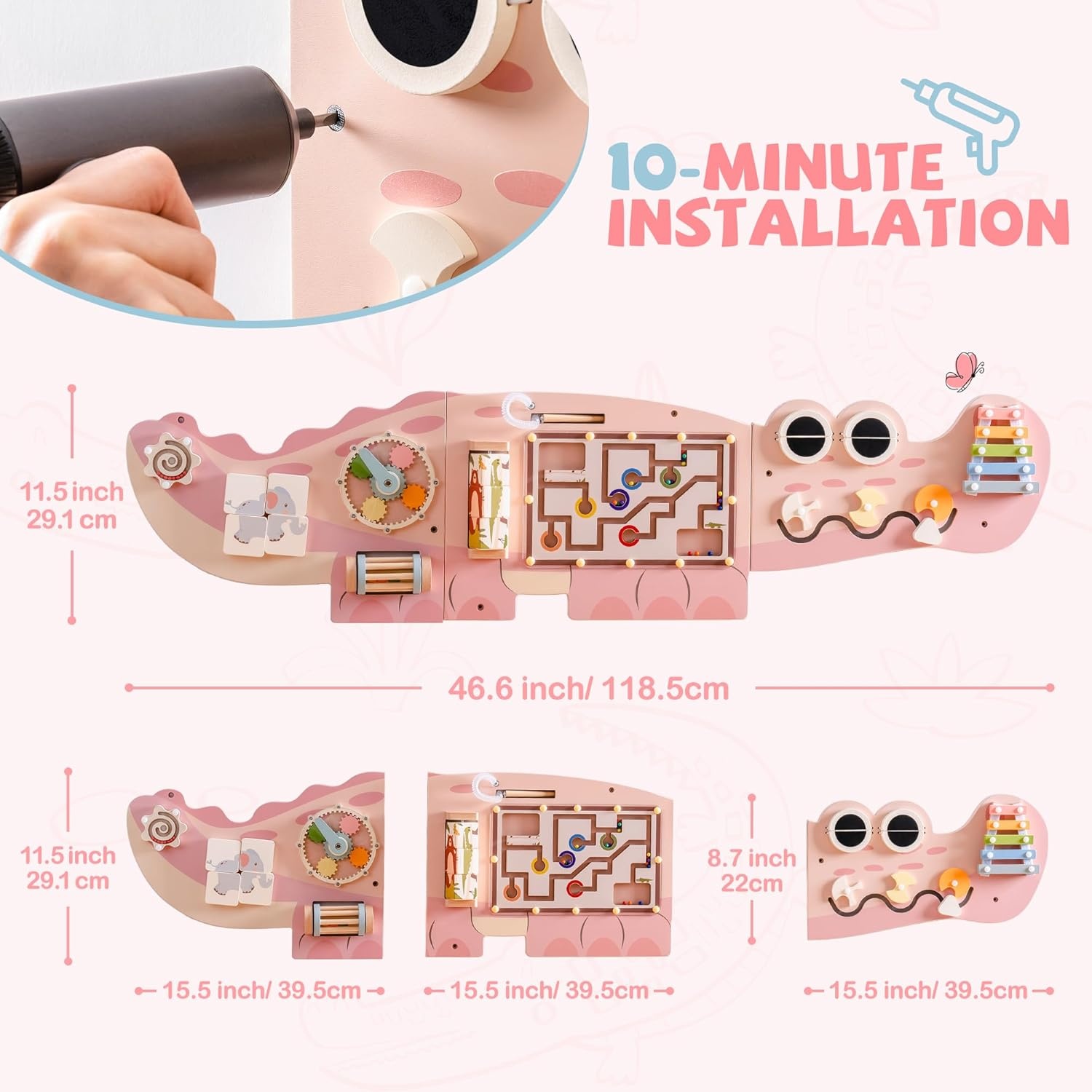 Montessori Krokodil Busy Board - Wandmontage Hout - 36% Korting