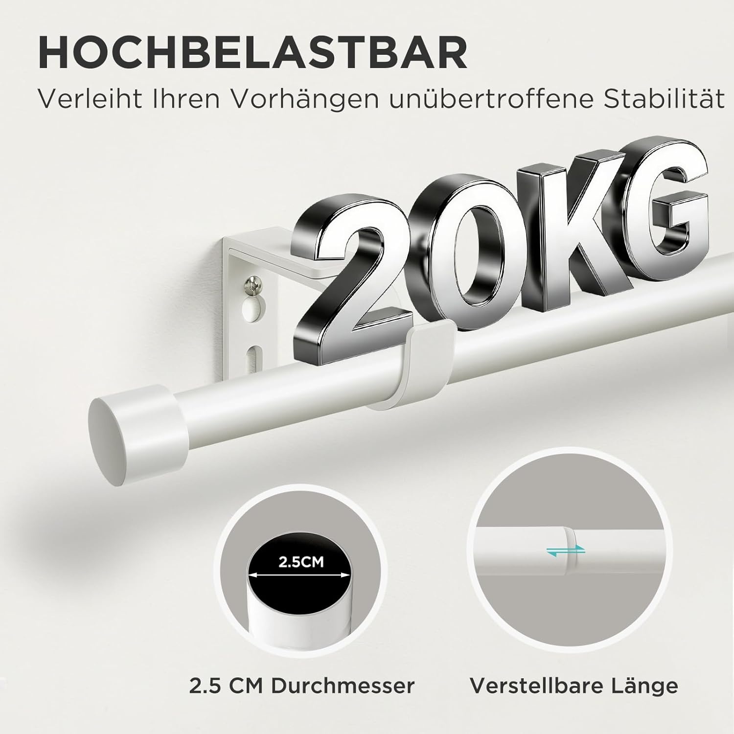 Verstelbare Gordijnroede Wit 76-236 cm (28% Korting)