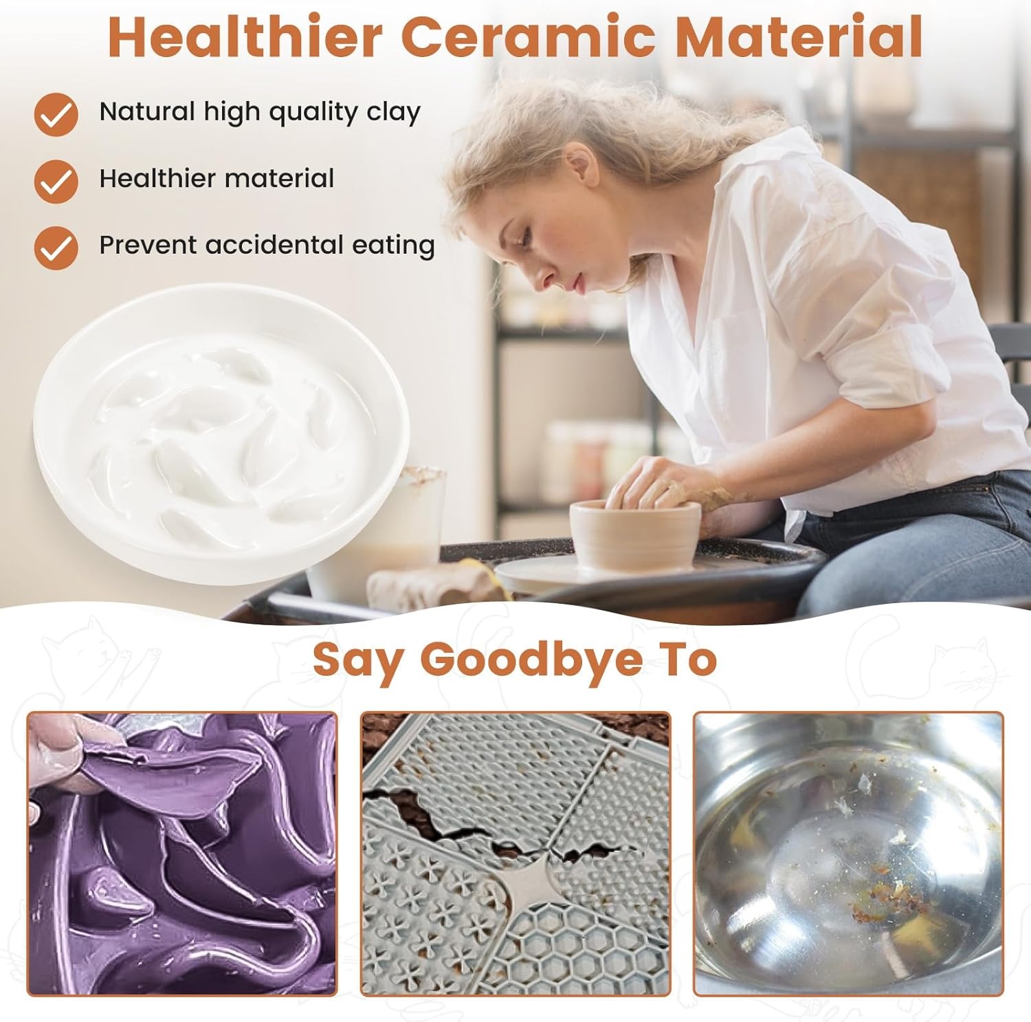 Keramische Slow Feeder Kattenbak met Verhoogde Rand - 27% Korting