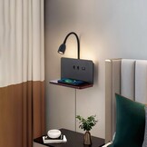 Zwarte Wandlamp met Draadloze Oplader & USB - 3 Kleuren (36% Korting)