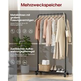 Kledingrek op wielen met opbergrek, zwart, 56% korting