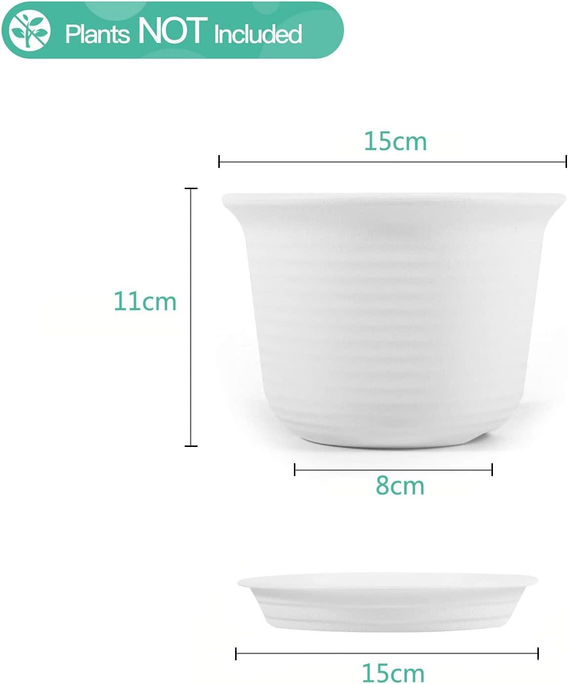 2 Zwarte Bloempotten 15cm met Onderzetter - 65% Korting