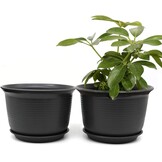 2 Zwarte Bloempotten 15cm met Onderzetter - 65% Korting