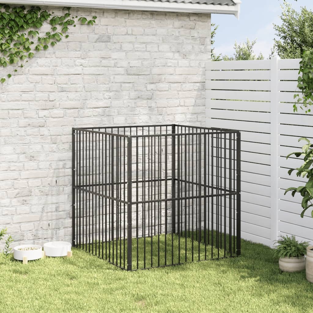 vidaXL Hondenkennel 4 panelen, zwart - 58% Korting!