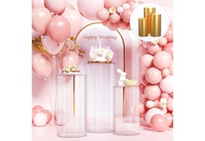 Cilinder Sokkel Set 3x Transparant PVC met Gouden Hoezen - 56% Korting!