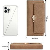 Dames portemonnee leer groot met rits, kaarthouder, drukknoopsluiting en bladmotief