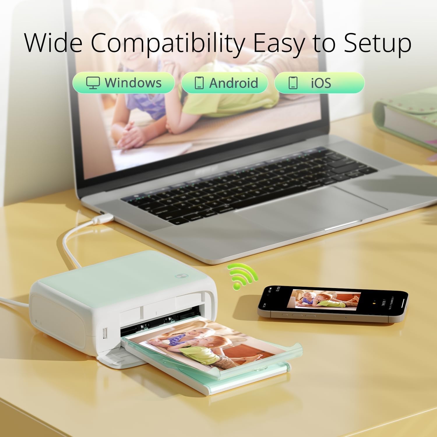 Draagbare fotoprinter met WiFi, 10x15 cm, 54 vellen, fotobewerking, voor smartphone & laptop