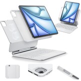 Toetsenbordhoes met magnetische standaard, verlichte toetsen en multi-touch trackpad voor iPad Pro 11 inch & iPad Air 11 inch (M3/M2), wit