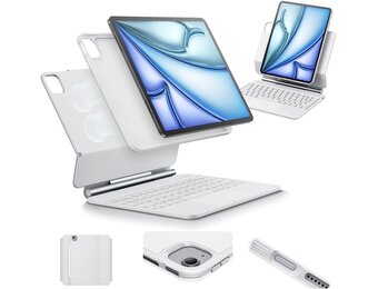 Toetsenbordhoes met magnetische standaard, verlichte toetsen en multi-touch trackpad voor iPad Pro 11 inch & iPad Air 11 inch (M3/M2), wit
