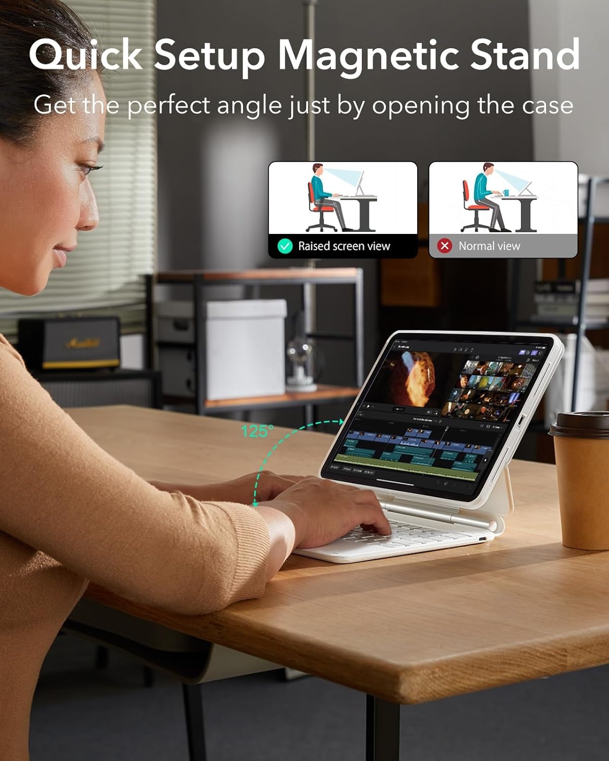 Toetsenbordhoes met magnetische standaard, verlichte toetsen en multi-touch trackpad voor iPad Pro 11 inch & iPad Air 11 inch (M3/M2), wit