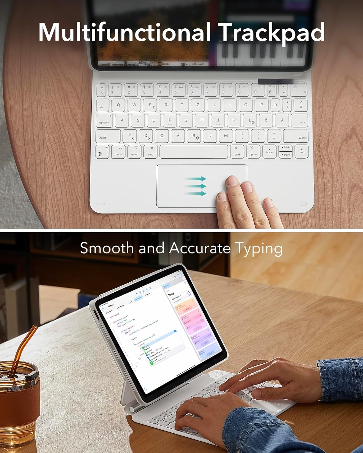 Toetsenbordhoes met magnetische standaard, verlichte toetsen en multi-touch trackpad voor iPad Pro 11 inch & iPad Air 11 inch (M3/M2), wit