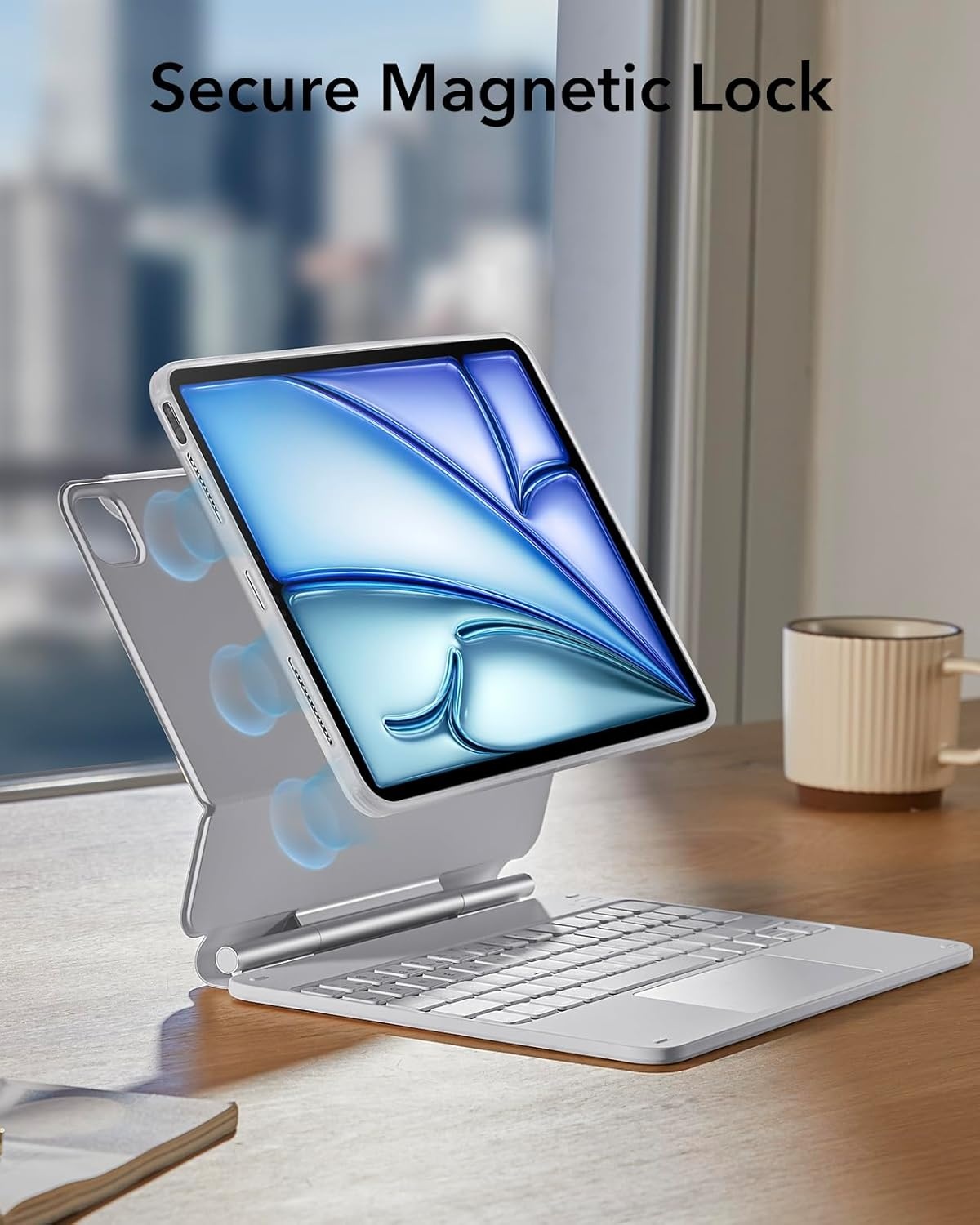 Toetsenbordhoes met magnetische standaard, verlichte toetsen en multi-touch trackpad voor iPad Pro 11 inch & iPad Air 11 inch (M3/M2), wit