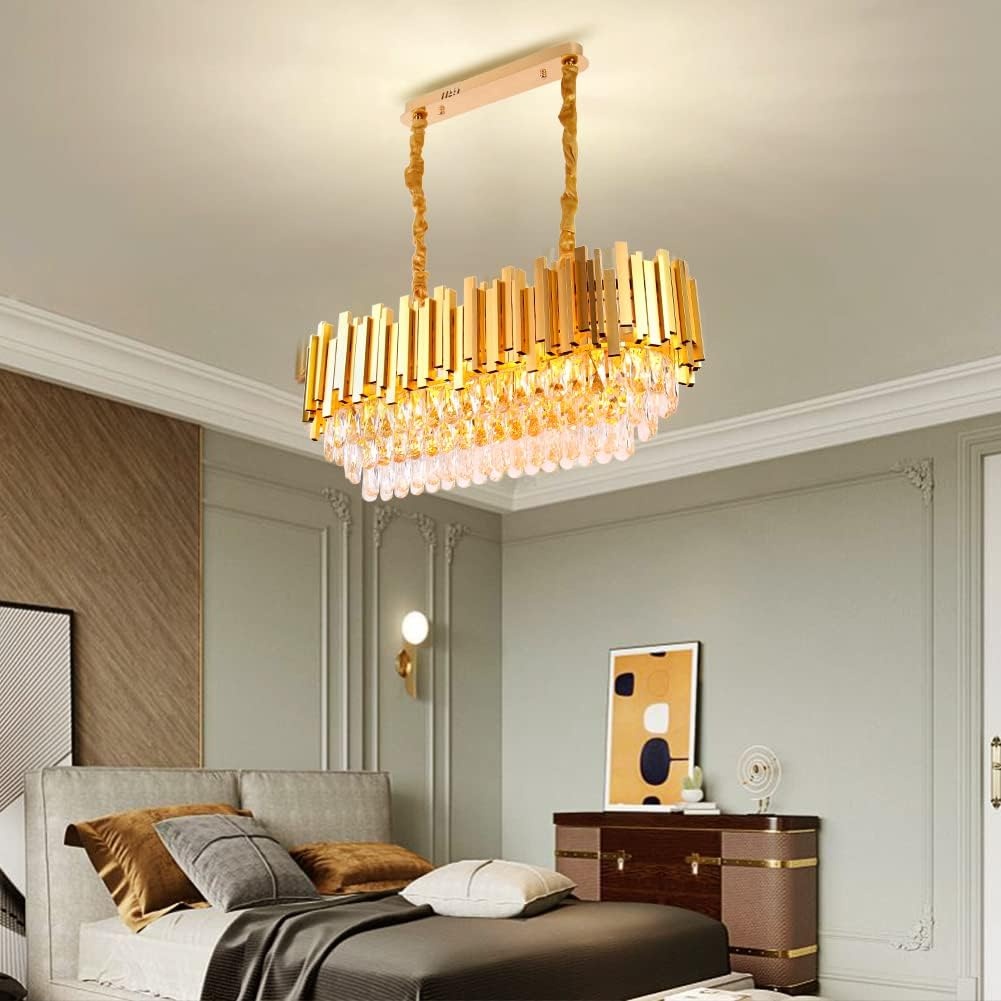 Moderne Kristallen Kroonluchter Goud Ovaal 3-laags Messing