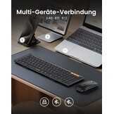 Opvouwbaar toetsenbord en muis set, full-size met numeriek toetsenblok, 2.4G & Dual Bluetooth, QWERTZ-lay-out voor Windows, Mac, Android