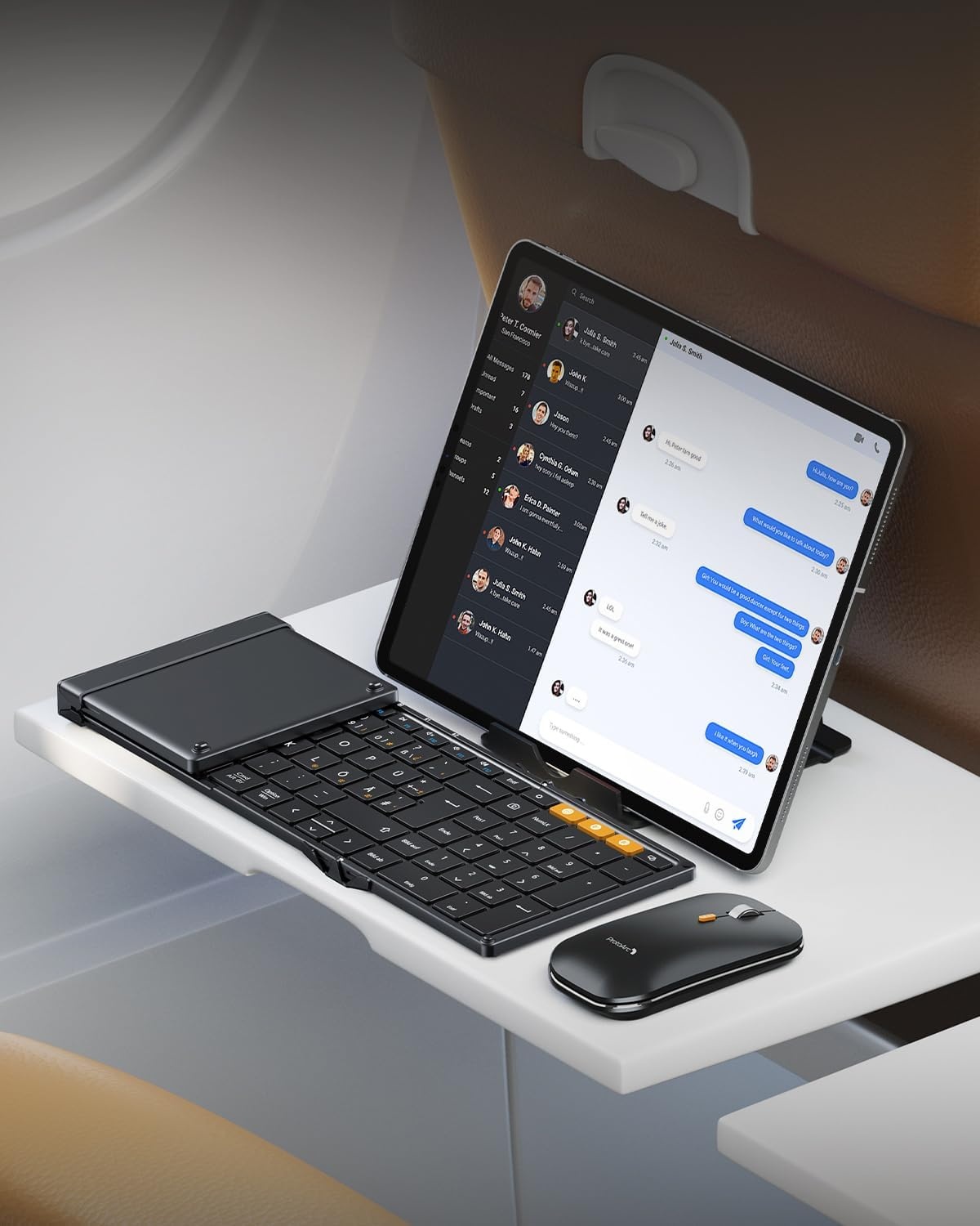 Opvouwbaar toetsenbord en muis set, full-size met numeriek toetsenblok, 2.4G & Dual Bluetooth, QWERTZ-lay-out voor Windows, Mac, Android