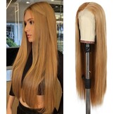 Pruik Lange Rechte Synthetische Geelbruine 13x6 Lace Front Dames Hittebestendig 150% Dichtheid 66 cm