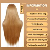 Pruik Lange Rechte Synthetische Geelbruine 13x6 Lace Front Dames Hittebestendig 150% Dichtheid 66 cm