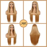 Pruik Lange Rechte Synthetische Geelbruine 13x6 Lace Front Dames Hittebestendig 150% Dichtheid 66 cm