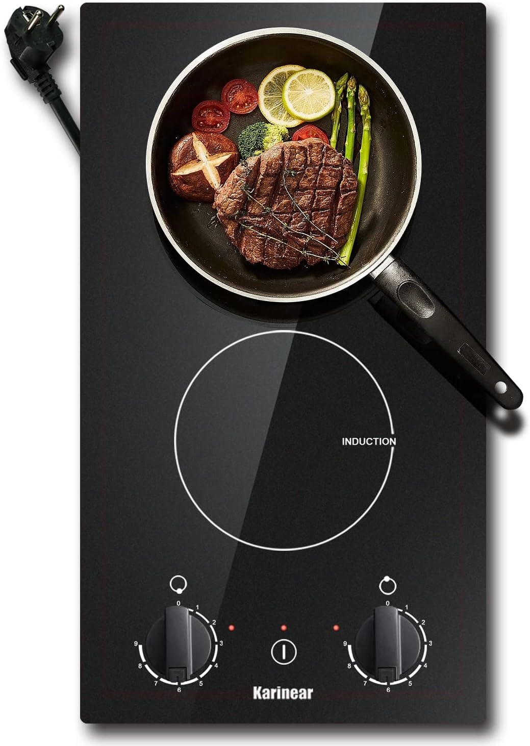 Inductiekookplaat 30 cm - 2 Zones - 3500W - Met Draaiknop - Inclusief Aansluitstekker