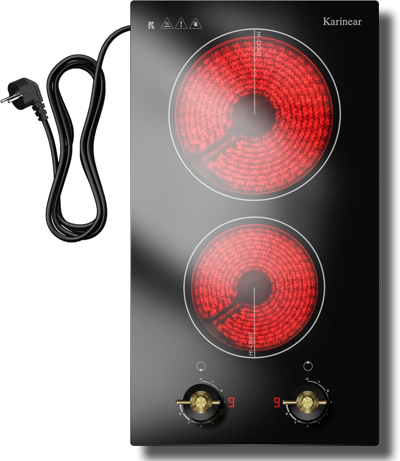 Inductiekookplaat 30 cm - 2 Zones - 3500W - Met Draaiknop - Inclusief Aansluitstekker