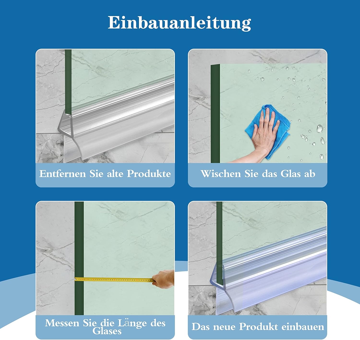 Douchedeur afdichting 2x80 cm voor glasdikte 4/5/6 mm transparant