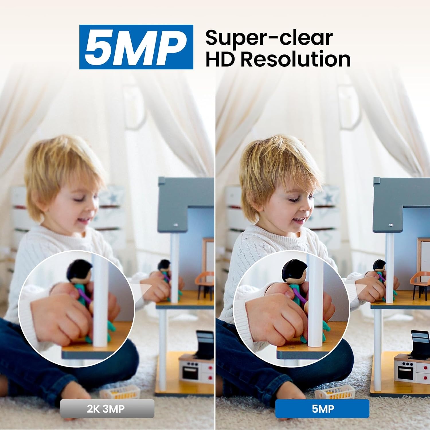 WLAN Bewakingscamera Indoor 5MP met Kleur Nachtzicht, 360° Bewegingstracking & Alexa voor Baby & Huisdier