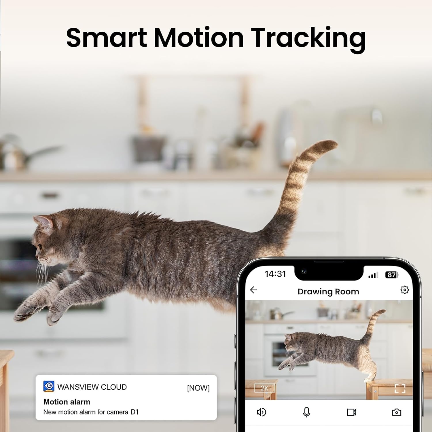 WLAN Bewakingscamera 5MP - Binnen, 360° draaibaar, Dual-band WiFi (2.4/5GHz), Kleur nachtzicht, Bewegingstracking, Alexa