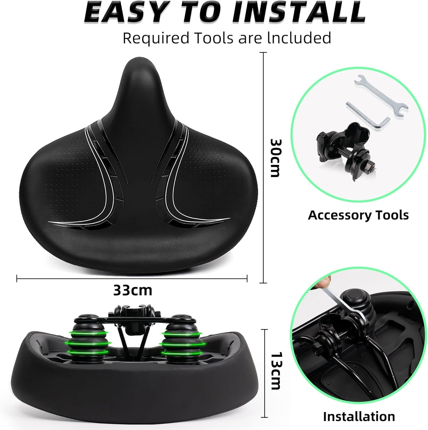 Extra Groot Fietszadel Comfortabel Zacht Ergonomisch Gewatteerd Universeel voor Heren Dames Mountainbike Stadsfiets E-Bike Hometrainer